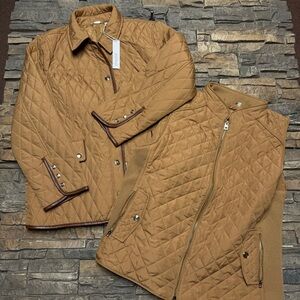 NEW Chico's Quilted Mid-Length Jacket & Vest Set Womens Size 3 3X Plus Camel Tan